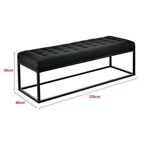 pro.tec Banco Tapizado 120 x 40 x 38 cm Taburete pie de Cama Asiento cómodo Banqueta Puf Acolchado Pasillo Salón Dormitorio Negro