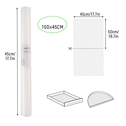 Protector Antideslizante Cocina 3 Rollos, Antibacterianas Mat Impermeable Estera del Refrigerador, Estantes el Gabinete Estera Cuttable, Forro de Cajón Reutilizable(Blanco)