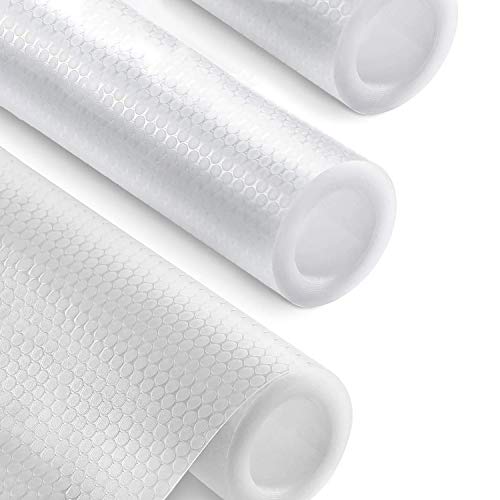 Protector Antideslizante Cocina 3 Rollos, Antibacterianas Mat Impermeable Estera del Refrigerador, Estantes el Gabinete Estera Cuttable, Forro de Cajón Reutilizable(Blanco)