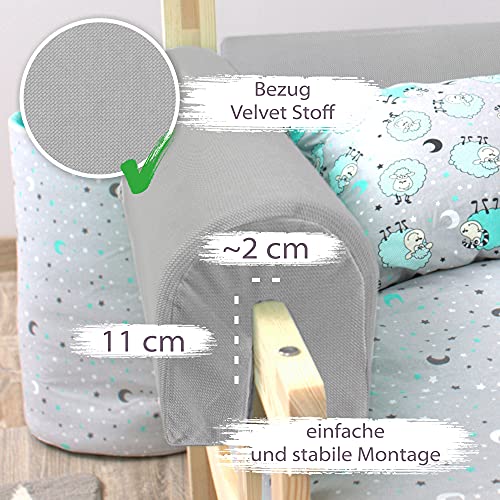 Protector Cuna Barrera Cama 70 cm - Protector Cama anticaida, Infantil Protector Pared Cama niños Gris Claro Velvet