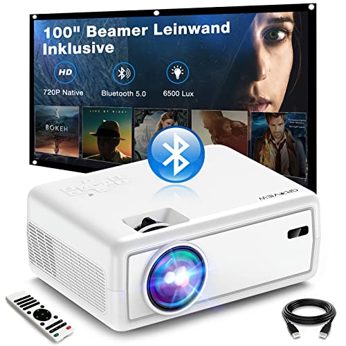 Proyector, Groview Mini Proyector portátil con Pantalla 6500 Lux, Nativo 720p 5.0 Bluetooth Proyector Soporta 1080P, 240” Pulgadas Compatible con iPhone, Android, HDMI, VGA, USB, Tablets, Laptop