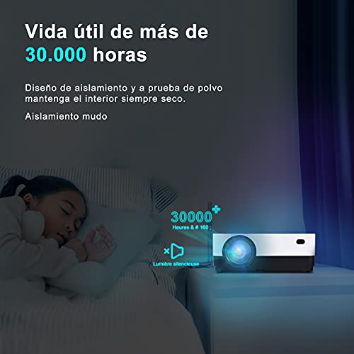 Proyector WiFi Soporta 1080P Full HD 6500 lúmenes, Proyector Portátil, Mini proyector Video，Proyector LED de Cine en casa,Duplicar Pantalla paraAndroid/iPhone/iPad,HDMI/USB/VGA/AV/SD /PPT