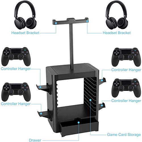 PS5 / Xbox Series X / Switch Soporte de torre de almacenamiento de disco de juegos multifuncional para PS5, Rack de disco de juego y controlador / Soporte para auriculares para PS5 / Xbox X Negro