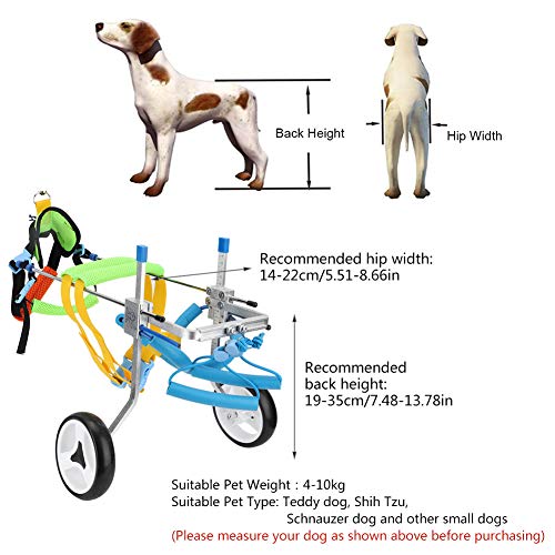 Pssopp Silla de Ruedas para Perros, Dos Ruedas Ajustables para Mascotas Silla de Ruedas Ligera Fácil Ensamble Carrito para Perros Patas traseras Rehabilitación para Perros pequeños Perrito Gato