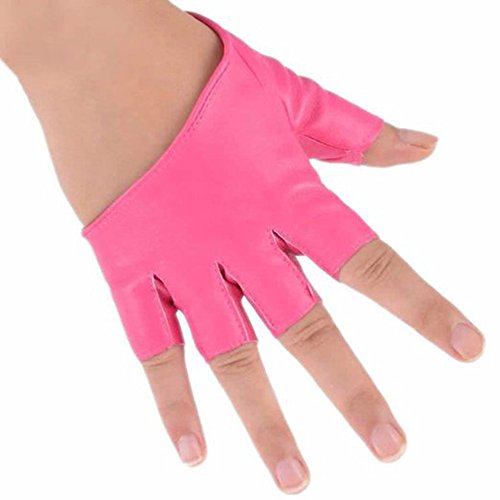 Pu Ran® Guantes de cuero de medio dedo de las mujeres Mitones sin dedos, rosa, talla única