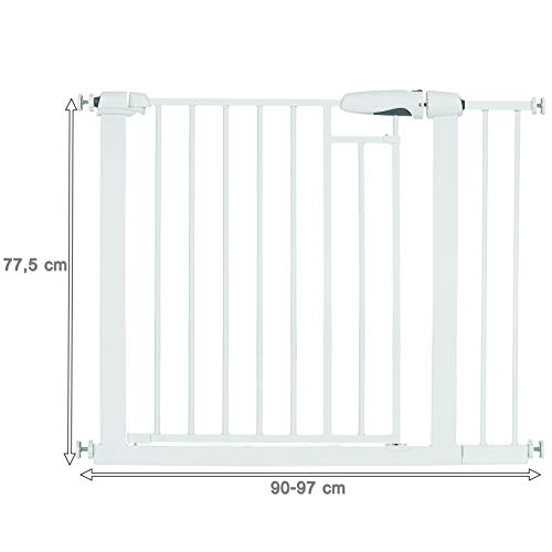 Puerta de Seguridad Bebé Barrera para Puertas y Escaleras, 90-97 cm, Blanco