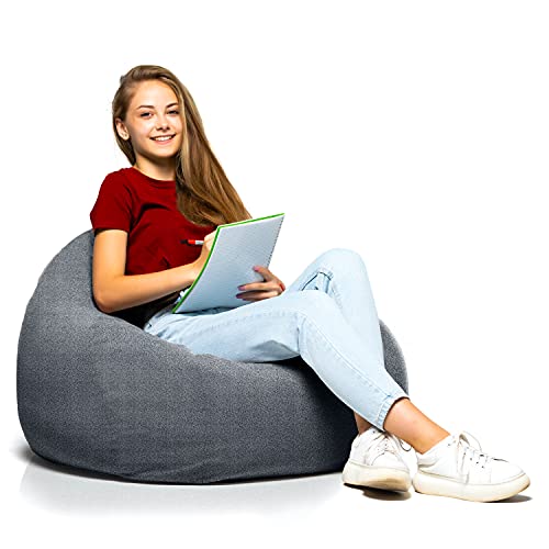 Puff de Salon Moderno de Diseño - Puf Gigante XXL con Relleno Incluido para Decoracion Habitacion Juvenil - Bean Bag Gamer, Infantiles o Cojin de Suelo Grande Gris