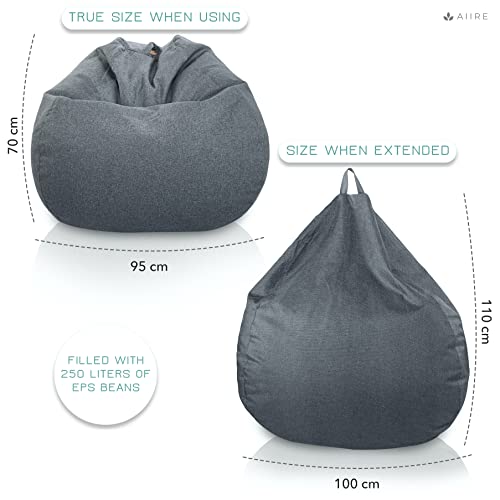 Puff de Salon Moderno de Diseño - Puf Gigante XXL con Relleno Incluido para Decoracion Habitacion Juvenil - Bean Bag Gamer, Infantiles o Cojin de Suelo Grande Gris