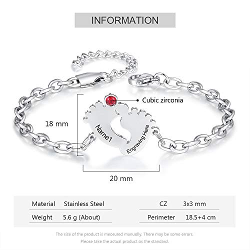 Pulsera de Pie de Bebé Personalizada Pulseras Ajustables con Nombre Grabado Regalo para Mujer Madre e Hij