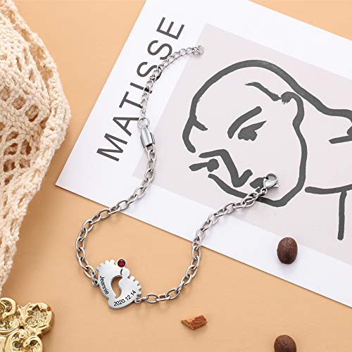 Pulsera de Pie de Bebé Personalizada Pulseras Ajustables con Nombre Grabado Regalo para Mujer Madre e Hij