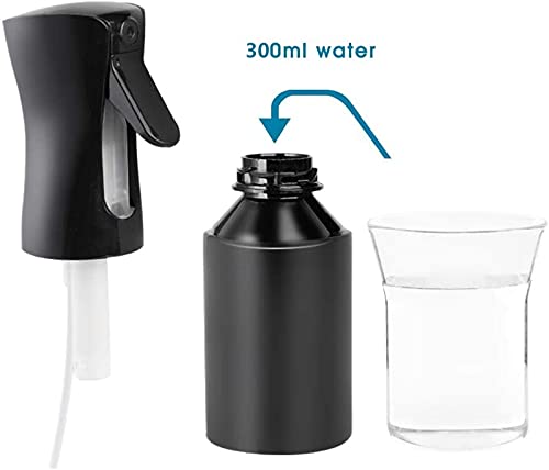 Pulverizador Agua Spray en Bruma Continuo Bote Atomizador Botella Rociador Difusor Bottle Vacio Vaporizador Cabello Plantas Frasco Pelo Peluqueria (10.1oz/300ml Negro)