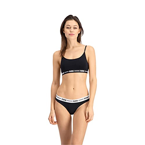 PUMA Iconic Women's String-Thong (2 Pack) Ropa Interior, Negro, M (Pack de 2) para Mujer