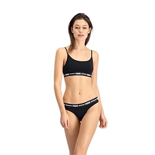 PUMA Iconic Women's String-Thong (2 Pack) Ropa Interior, Negro, M (Pack de 2) para Mujer