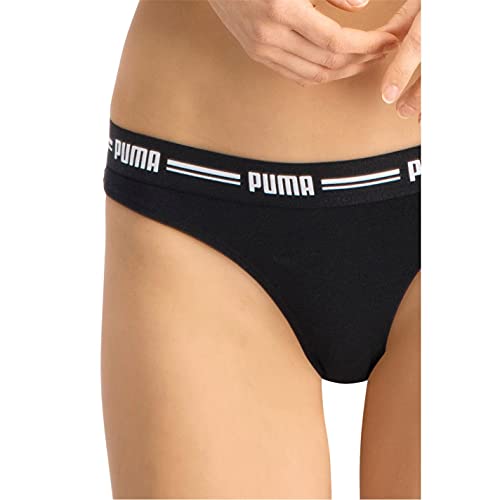 PUMA Iconic Women's String-Thong (2 Pack) Ropa Interior, Negro, M (Pack de 2) para Mujer