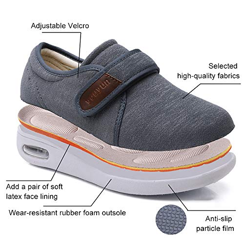 PXQ Zapatos para Caminar para Hombres Zapatillas de Deporte amplias y Anchas con Cojines de Aire Anchos para la Fascitis Plantar, ortopédicos, juanetes, diabéticos,Azul,42