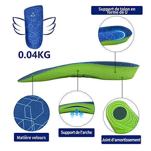 QBK Plantillas Fascitis Plantar Plantillas Ortopedicas para Pies Planos 3/4 Longitud Soporte Arco Alto Plantillas Trabajo Reducir el Dolor en el Talón y Rodilla XS