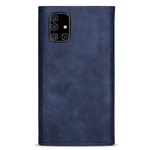 QC-EMART Funda con cordón para Samsung Galaxy A51 Flip Wallet PU Funda de cuero cubierta azul ajustable desmontable Crossbody muñeca teléfono titular de la tarjeta bolsa móvil para Galaxy A51