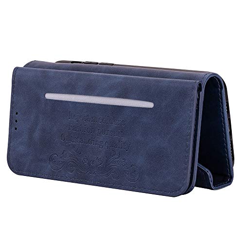 QC-EMART - Funda para iPhone 12/12 Pro Flip Wallet PU Funda de piel cubierta azul ajustable desmontable Crossbody muñequera teléfono titular de la tarjeta bolsa móvil para iPhone 12 6.1 pulgadas