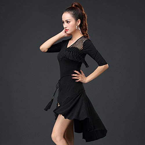 Qianduoduo888 1Gonna Da Ballo Di Tango Di Danza Classica Di Danza Latina, Costume Da Ballo Di Cristallo con Nappe Di Canapa Da Donna Abiti Da Ballo Neri (Color : Black, Size : XXL)