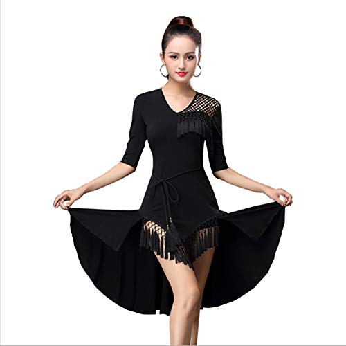 Qianduoduo888 1Gonna Da Ballo Di Tango Di Danza Classica Di Danza Latina, Costume Da Ballo Di Cristallo con Nappe Di Canapa Da Donna Abiti Da Ballo Neri (Color : Black, Size : XXL)