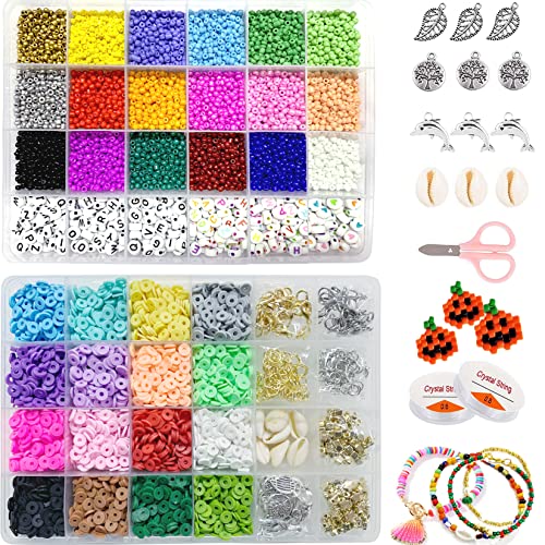 QIUQI Cuentas de Colores,11550pcs 3mm Cuentas Coloridas Abalorios,6mm Cuentas de Arcilla Polimérica y Cuentas Letras Redondo Acrílico para Bisutería DIY,Hacer Pulseras y Regalo