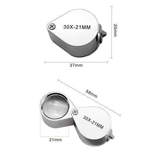 Qiwenr Lupa de 30x21mm para Joyeros, Lupa Plegable de Cristal Lupa de Bolsillo para Joyería Lente de Cristal 30X, Modelos de Joyeros