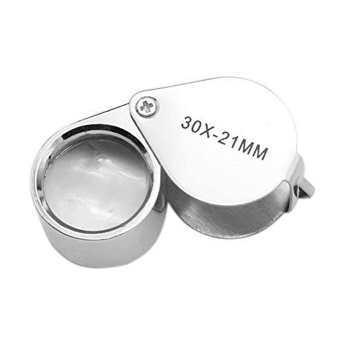 Qiwenr Lupa de 30x21mm para Joyeros, Lupa Plegable de Cristal Lupa de Bolsillo para Joyería Lente de Cristal 30X, Modelos de Joyeros