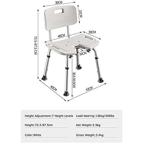 QLIGHA Silla de Ducha con Respaldo y asa incorporada, Asiento de baño Tipo U Asiento de Ducha Recortado para discapacitados, discapacitados, Personas Mayores