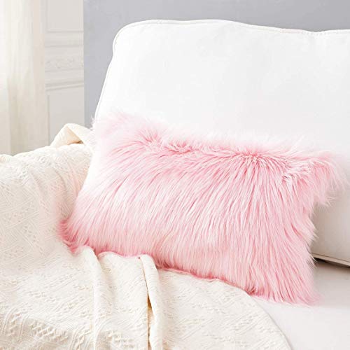 QUANHAO Funda de cojín para sofá, Funda de Almohada de Lana Artificial Suave, cojín de Lana Cuadrada y Suave, Utilizada para la decoración del hogar del sofá Cama del Coche. (Rosa 40x60cm1pcak)