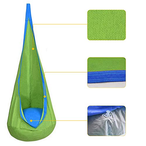 Queta Silla de Hamaca para niños Silla Pod Swing para Interiores y exteriors Columpio para niños Silla Colgante para niños en 100% algodón con Sistema de suspensión e inflado (Verde)