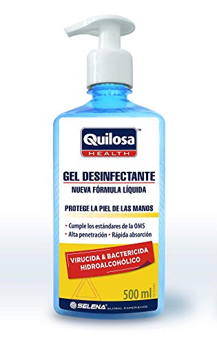 Quilosa Health Gel Desinfectante Sanitario manos 500ml Virucida, Biocida, Antiseptico y Bactericida Hidroalcoholico Higienizante con dosificador Hands Cleaning