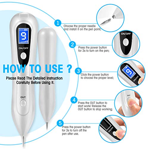 Quitar Verrugas Plasma Pen, Mole Removedor Quité Verrugas con Intensidad de 9 Niveles Pantalla LCD Manchas Cara Eliminación Manchita la Edad, Esputo, Pecas, Tatuajes