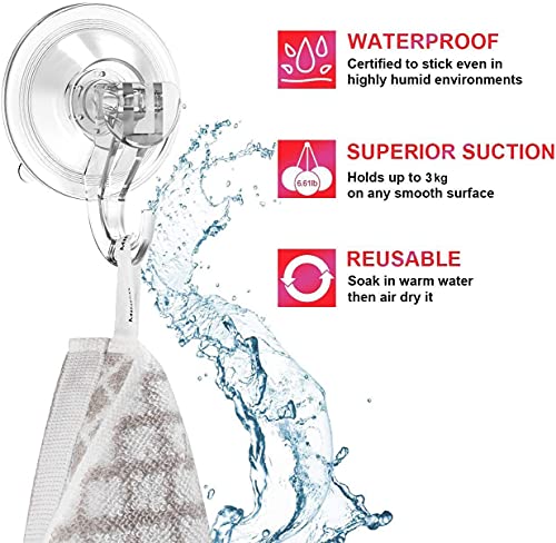 Quntis® - Ganchos Ventosa Fuerte [4 Piezas] Perchas Grandes Individuales, Transparente Plástico, Ganchos Adhesivos Resistente al Agua, Ideal para Baño Cocina Ducha Ventana, etc.