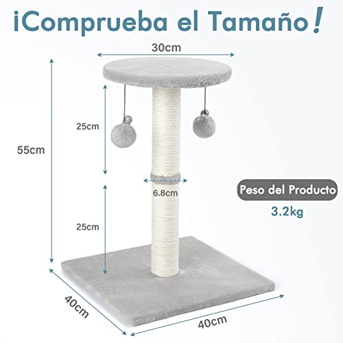 rabbitgoo Rascador para Gatos, Poste Rascador para Gatos de Altitud 55CM, Torre Pequeña con Percha de Sisal y Felpa Y Bola Juguete Colgante, Poste Arbol para Gatos Escalar & Descansar, 40X40X55CM Gris