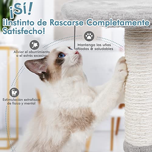 rabbitgoo Rascador para Gatos, Poste Rascador para Gatos de Altitud 55CM, Torre Pequeña con Percha de Sisal y Felpa Y Bola Juguete Colgante, Poste Arbol para Gatos Escalar & Descansar, 40X40X55CM Gris