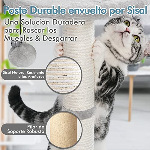 rabbitgoo Rascador para Gatos, Poste Rascador para Gatos de Altitud 55CM, Torre Pequeña con Percha de Sisal y Felpa Y Bola Juguete Colgante, Poste Arbol para Gatos Escalar & Descansar, 40X40X55CM Gris