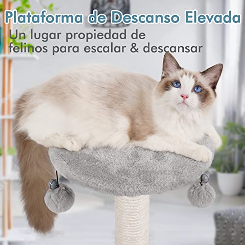 rabbitgoo Rascador para Gatos, Poste Rascador para Gatos de Altitud 55CM, Torre Pequeña con Percha de Sisal y Felpa Y Bola Juguete Colgante, Poste Arbol para Gatos Escalar & Descansar, 40X40X55CM Gris