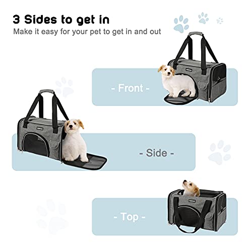 rabbitgoo Transportin Gato Perro Transportín Lavable Plegable Bolsa Transportin Transpirable con Colchón Suave Portador de Viaje con Correa de Hombro Ajustable 42 x 27 x 27cm Gris (Máximo 6kg)