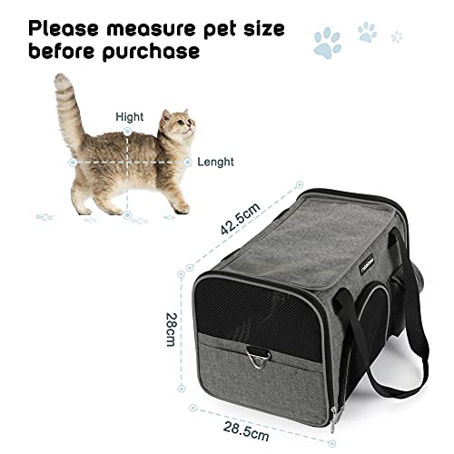 rabbitgoo Transportin Gato Perro Transportín Lavable Plegable Bolsa Transportin Transpirable con Colchón Suave Portador de Viaje con Correa de Hombro Ajustable 42 x 27 x 27cm Gris (Máximo 6kg)