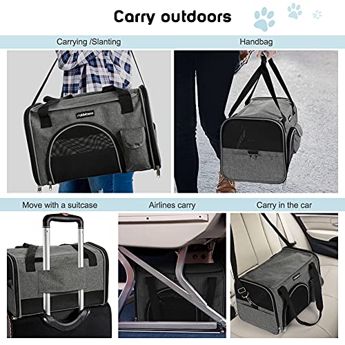 rabbitgoo Transportin Gato Perro Transportín Lavable Plegable Bolsa Transportin Transpirable con Colchón Suave Portador de Viaje con Correa de Hombro Ajustable 42 x 27 x 27cm Gris (Máximo 6kg)