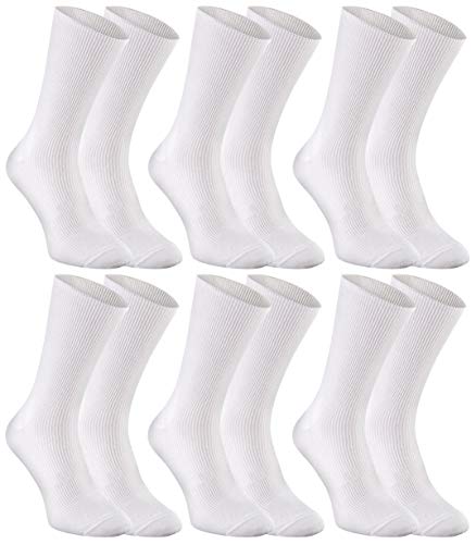 Rainbow Socks Hombre Mujer Calcetines Antibacterianos Sin Elasticos Para Diabéticos - 6 Pares - Blanco - Talla 36-38