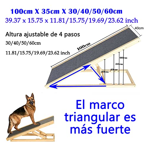 Rampa para Perros con Antideslizante de la Alfombra y 4 Escalones Regulables en Altura Escalera Perro Grande - Hacer de Madera de Abeto Rampa Plegable Portatil para Coche Sofá Cama, Carga Máxima 150kg