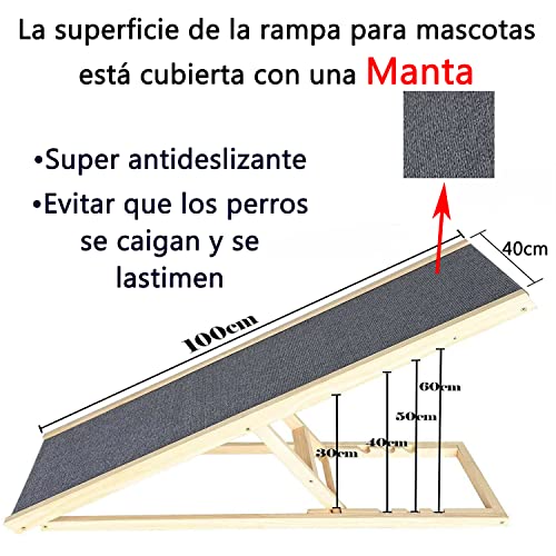 Rampa para Perros con Antideslizante de la Alfombra y 4 Escalones Regulables en Altura Escalera Perro Grande - Hacer de Madera de Abeto Rampa Plegable Portatil para Coche Sofá Cama, Carga Máxima 150kg