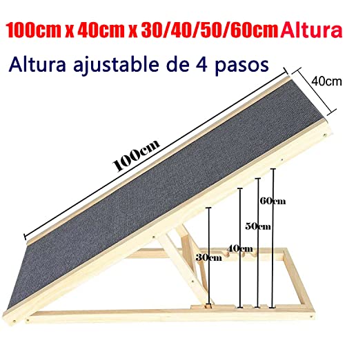 Rampa para Perros Grandes - 100x40x30/40/50/60cm, Rampa de Coche para Perros con 4 Escalones Regulables en Altura y Antideslizante de la Alfombra, Rampa Plegable para Perros, Carga Máxima 150kg