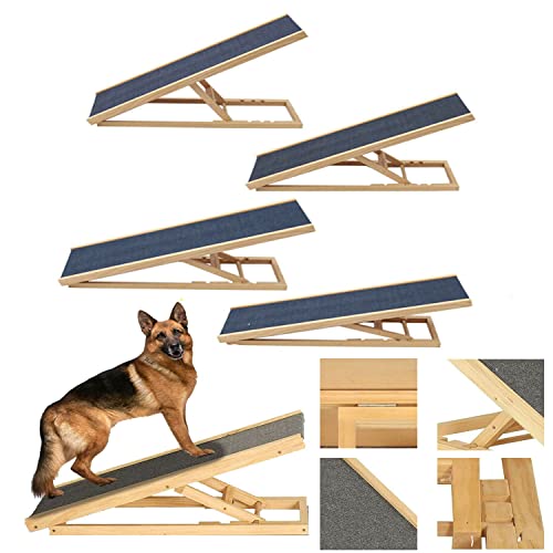 Rampa para Perros Grandes - 100x40x30/40/50/60cm, Rampa de Coche para Perros con 4 Escalones Regulables en Altura y Antideslizante de la Alfombra, Rampa Plegable para Perros, Carga Máxima 150kg