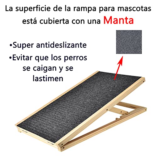 Rampa para Perros - Hacer de Madera de Abeto Rampa Plegable para Mascotas con Antideslizante de la Alfombra y 2 Escalones Regulables en Altura - 30/40cm Rampa de Coche para Perros, Carga Máxima 150kg