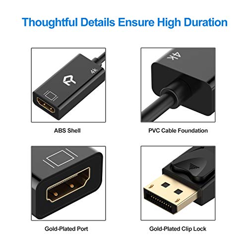 Rankie Adaptador DisplayPort a HDMI, Resolución 4K HDTV Convertidor, Negro