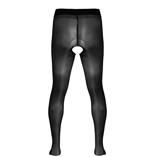 ranrann Sexy Leggings para Hombres Elásticas Medias Erótica Ropa Interior Enterpierna Abierto Seda de Hielo Pantys Pantyhose para Chicos Negro One Size