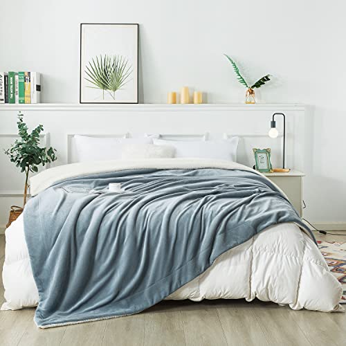 RATEL Manta de Lana de Cordero Gris Claro 150x200cm , Manta Reversible de Microfibra para Cama y Sofa-Manta de Forro Polar Gruesa Cálida y Esponjosa, Fácil de cuidar