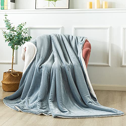 RATEL Manta de Lana de Cordero Gris Claro 150x200cm , Manta Reversible de Microfibra para Cama y Sofa-Manta de Forro Polar Gruesa Cálida y Esponjosa, Fácil de cuidar